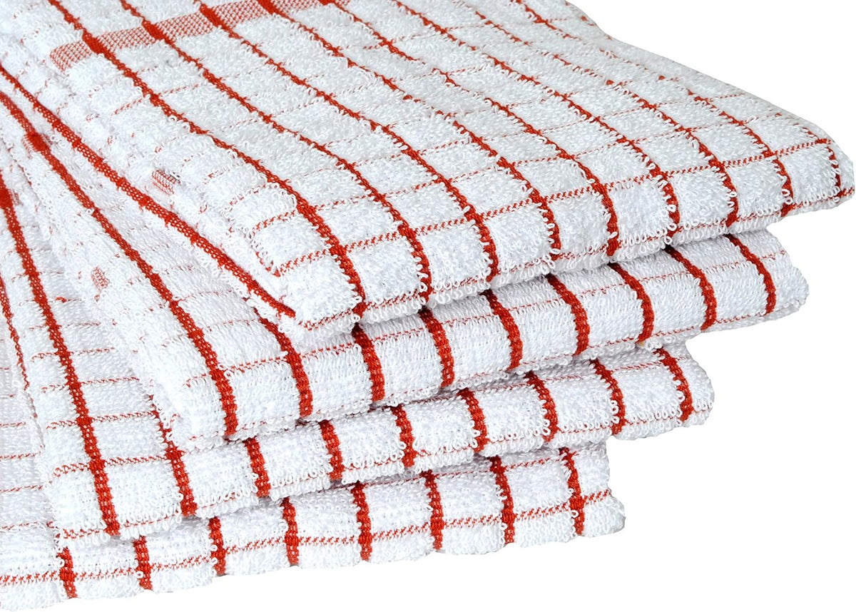 AMOUR INFINI Kitchen Towels Set of 4 - Highly Absorbent, Super Soft Terry Cotton 20x28 Inch Dish Towels with Hanging Loop - Hand & Tea Towels for Cleaning & Drying Dishes (Rust)