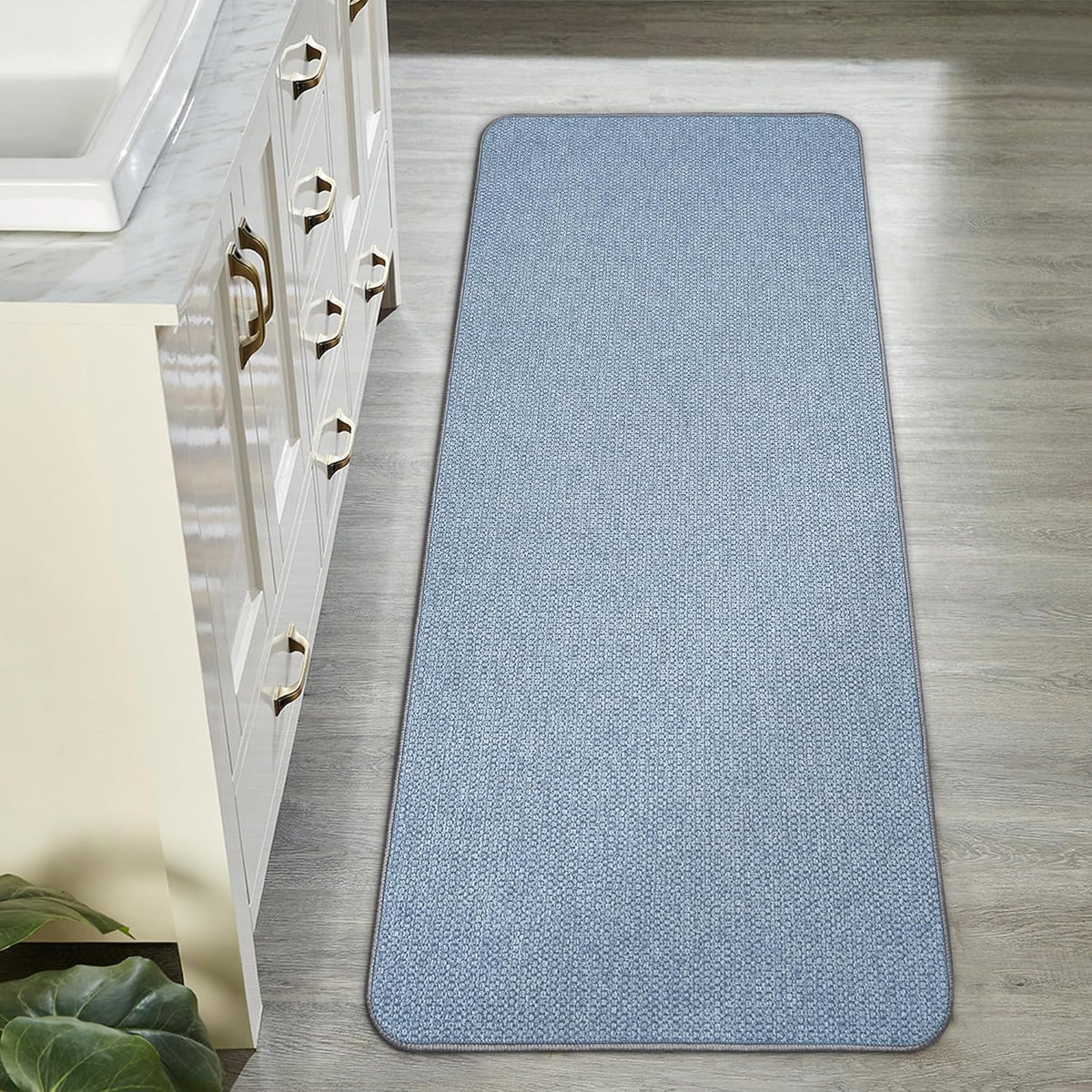 Bath Mat,Ultra Thin Bathroom Runner Rugs,Large Bath Mats for Bathroom,Quick Dry,Non-Slip,Machine Washable,Low Pile,Bath Rug,Shower Outside,Sink,Home Decor Accessories.Blue,1'5"x4'11"（17x59inch）