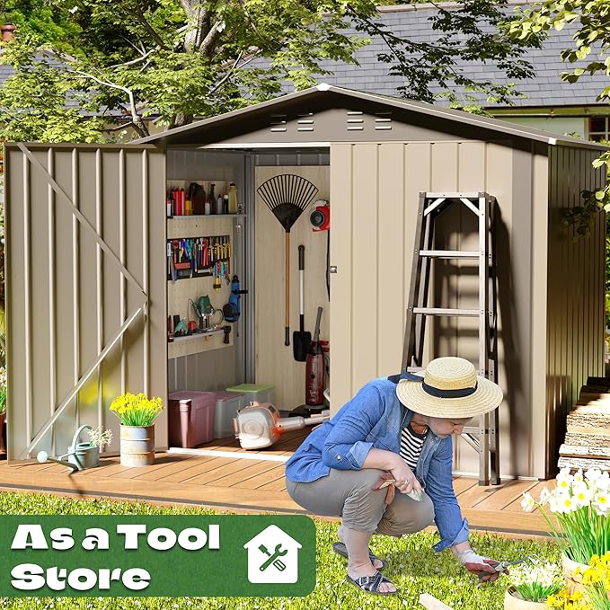 6' x 4' Outdoor Metal Storage Shed, Outdoor Metal Shed, All-Weather Resistant Steel Garden Shed with Double Lockable Door, Waterproof Garden Tool Storage Shed for Patio, Backyard, Lawn