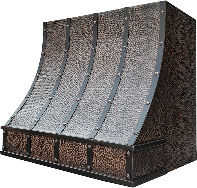 CT Copper Tailor Sloped Copper Vent Hood Island Mount,48'' W,48''H, 1150 CFM Exhaust Fan,Stainless Steel Vent,LED Light,Dishwasher-Safe Baffle Filters,VH8TR1
