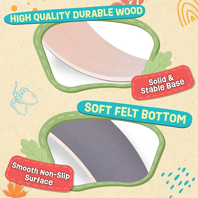 Non Slip Balance Board, 35 Inch Non Slip Felt Rocker Board Durable Wood, Kids Toddler Open Ended Learning Toy, Yoga Curvy Board