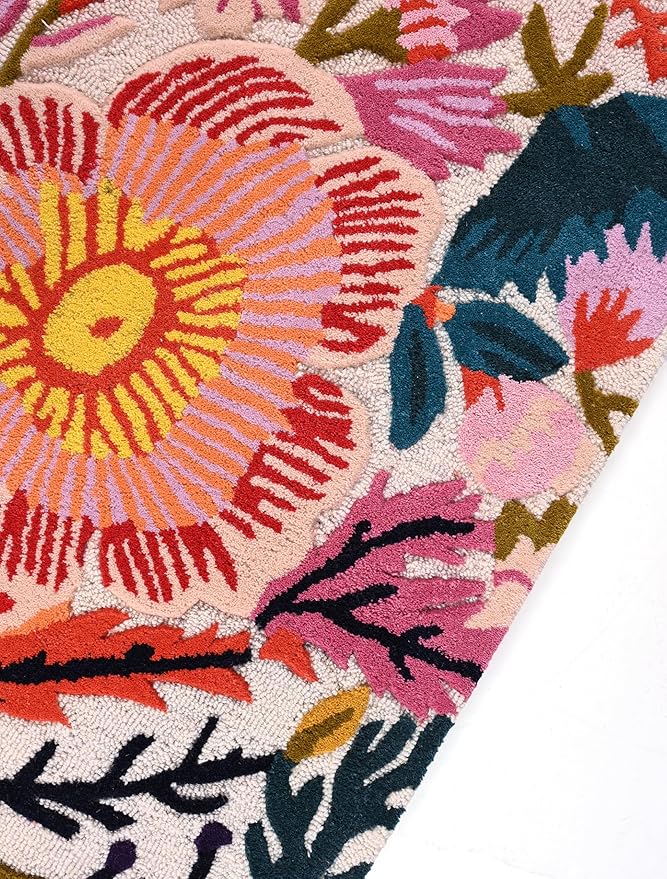 Handmade Wool Floral Area Rug for Living Room | Elegant Flower Garden Design, Soft, Thick and Durable | Bedroom, Dining Room & Home Decor Carpet (3' x 5', Floral E)
