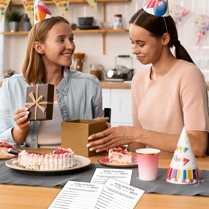 Birthday Party Games, Who Knows Her Best, 25 Pcs Card Set for Guests, Fun Birthday Game for Teen Adults – A05