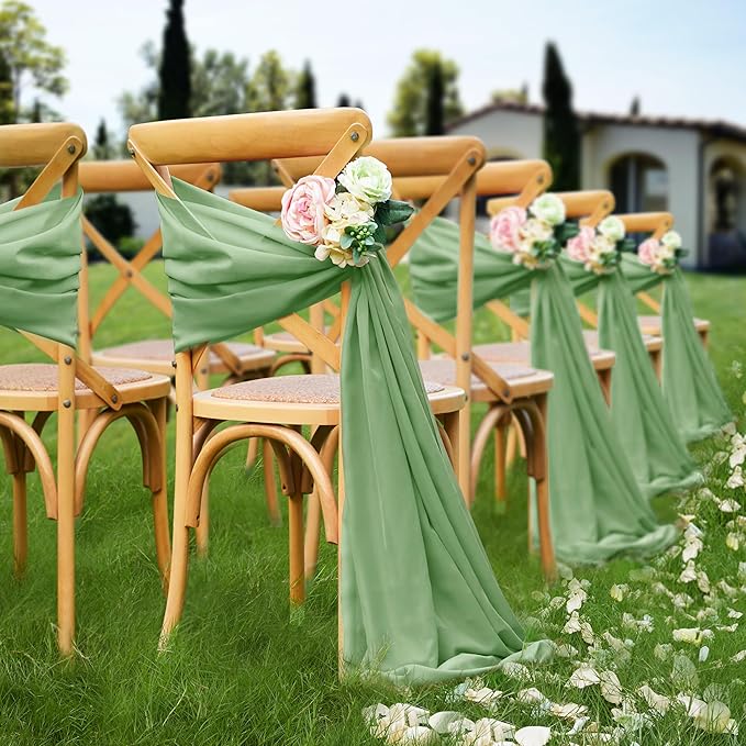 VACVELT Wedding Arch Draping Fabric Sage Green Chiffon, 2 Panels Sheer Drapes 30 Inch x 20ft Chiffon Backdrop Curtain Decor, Outdoor Sheer Drapery for Ceremony Party Ceiling
