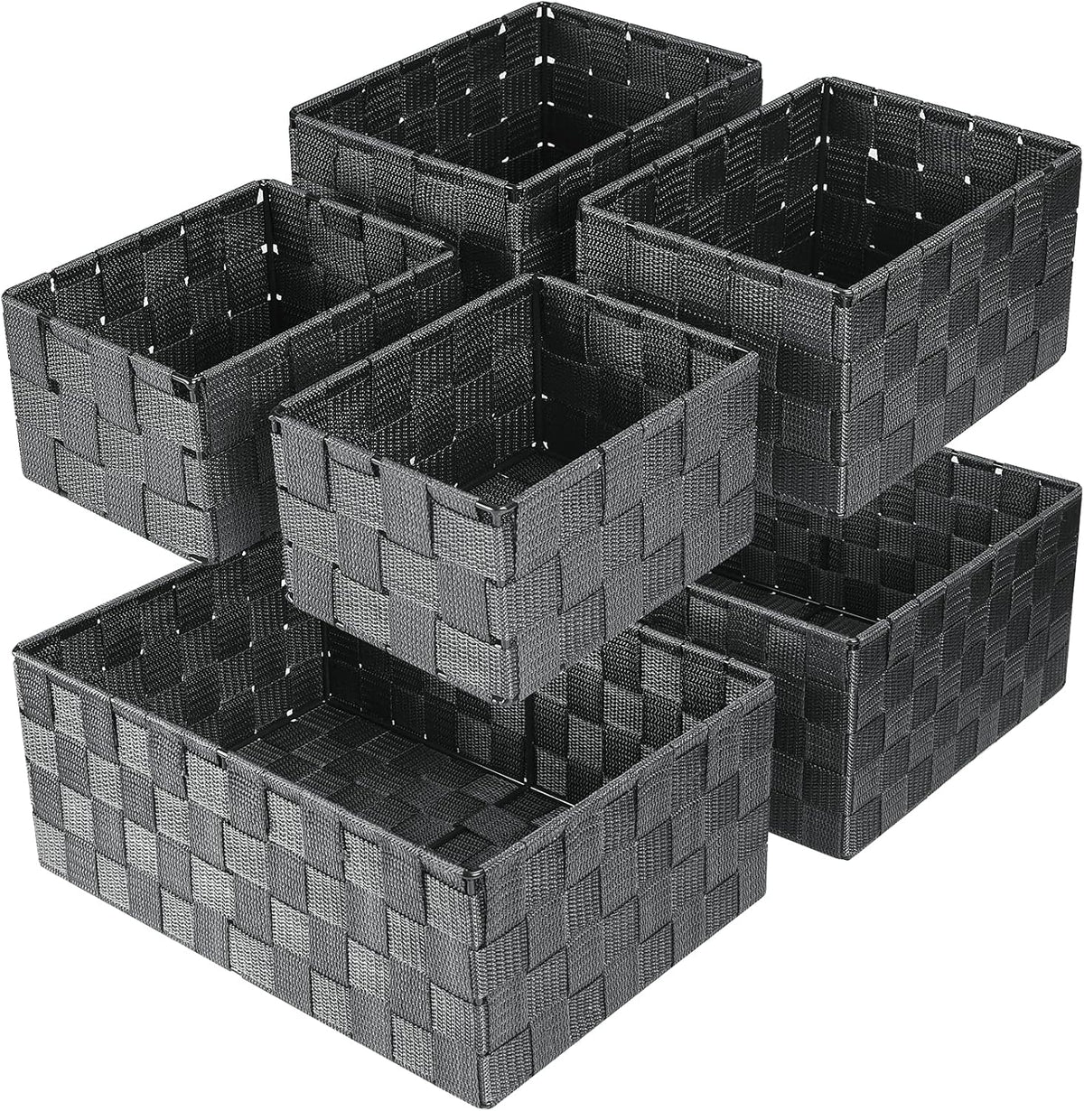 Woven Storage Baskets, Storage Bins, Cube Basket Container Baskets Storage Boxes Organizers for Clothes /Shelves/ Closet, Set of 6 (Grey)