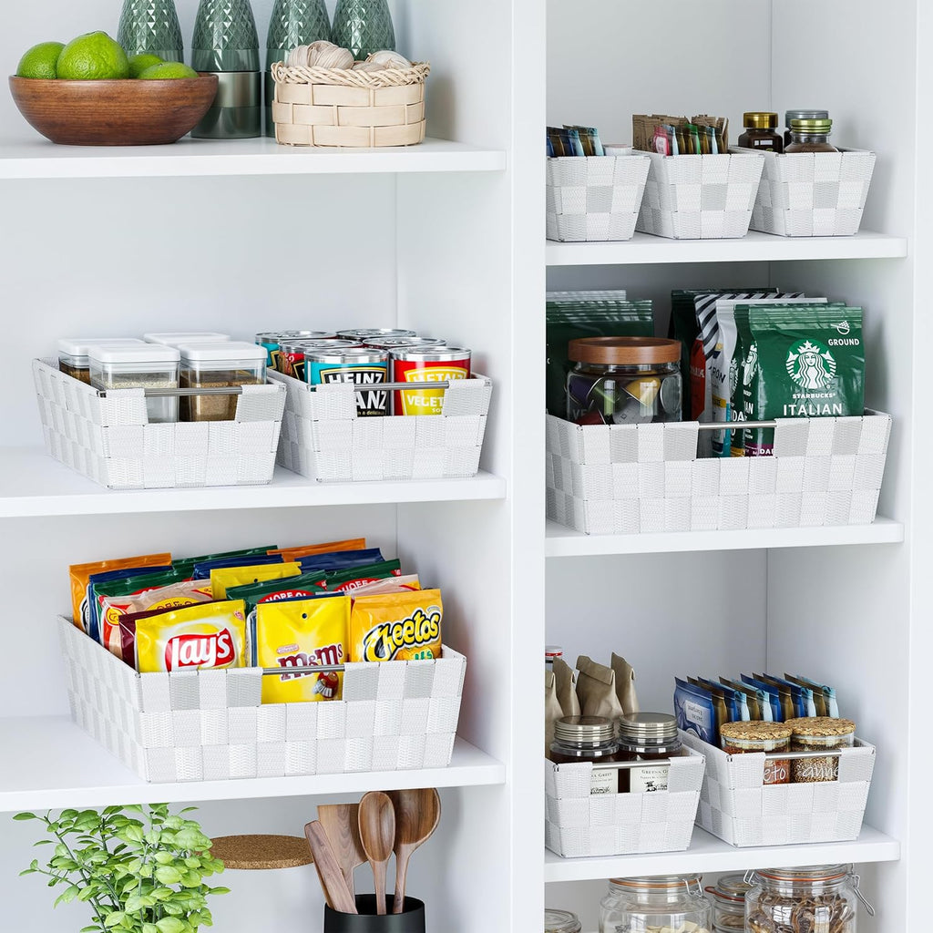 Baskets For Organizing Set Of 9 White - Storage Baskets For Shelves - Perfect Closet Organizer Bins, Bathroom Basket, and Pantry Basket - Small Storage Bins For Shelves - Bin For Organization