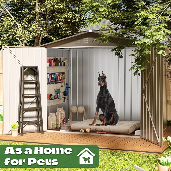 6' x 4' Outdoor Metal Storage Shed, Outdoor Metal Shed, All-Weather Resistant Steel Garden Shed with Double Lockable Door, Waterproof Garden Tool Storage Shed for Patio, Backyard, Lawn