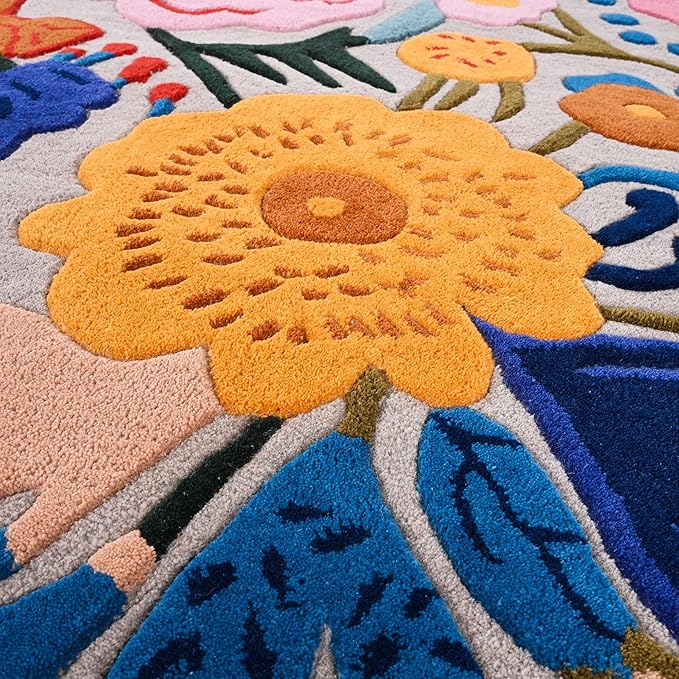 Handmade Wool Floral Area Rug for Living Room | Elegant Flower Garden Design, Soft, Thick and Durable | Bedroom, Dining Room & Home Decor Carpet (9' x 13', Floral H)