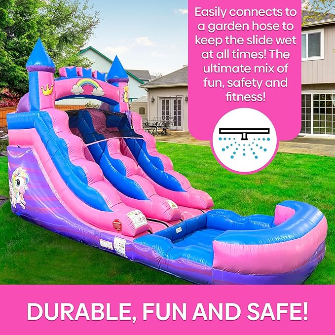 Inflatable Water Slides for Kids - Backyard Inflatable Water Slides with Splash Pool - Pink Unicorn Slide Complete with Blower, and Stakes - 21' x 9' - 12' Tall Slide