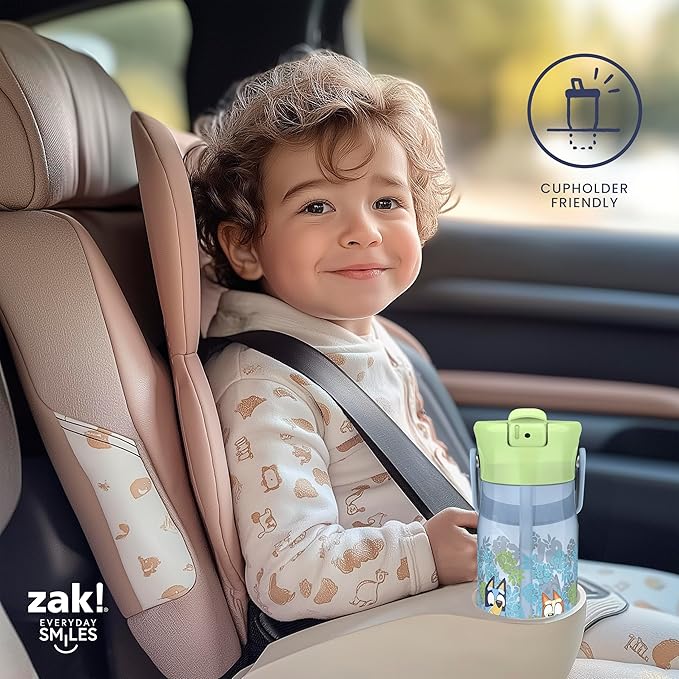 Zak Designs Harmony Bluey Water Bottle for Travel or At Home, 18oz Recycled Plastic is Leak-Proof When Closed with Straw Lid and Carry Handle, 2-Pack (Bluey and Bingo)