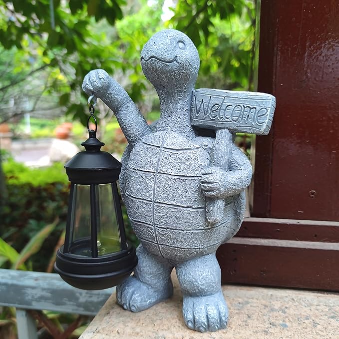Sea Turtle Solar Garden Statues,Resin Sea Turtle Figurine Decorations with Solar Lights Lantern, Outdoor Figurines Lawn Garden Statue Decor Art for Lawn,Yard, Balcony Ornament.