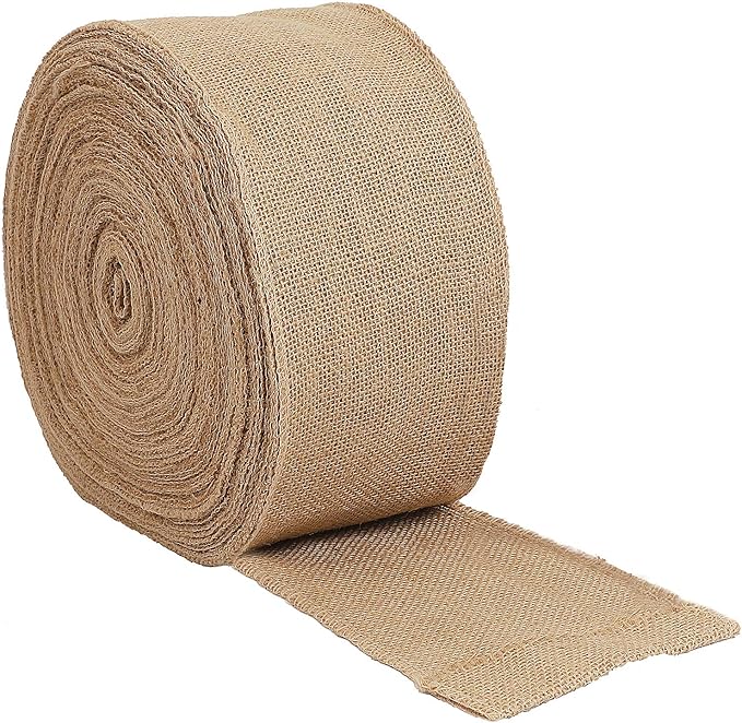 KINJOEK 5 Inch Wide 27 Yards Burlap Ribbon, Natural Jute Fabric Ribbon, Crafts Ribbon for Christmas, Wedding, Gifts, Burlap Fabric DIY, Ribbon for Decoration,