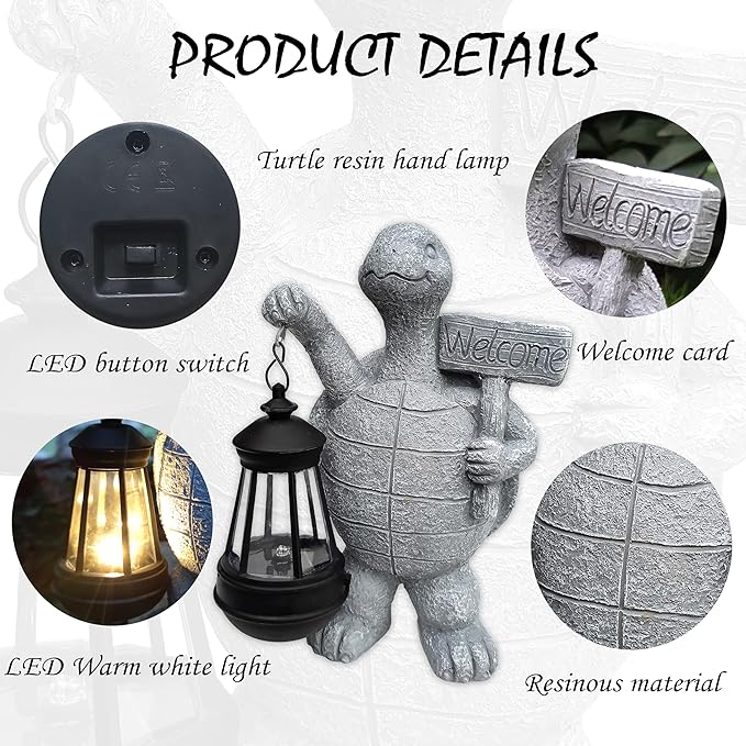 Sea Turtle Solar Garden Statues,Resin Sea Turtle Figurine Decorations with Solar Lights Lantern, Outdoor Figurines Lawn Garden Statue Decor Art for Lawn,Yard, Balcony Ornament.