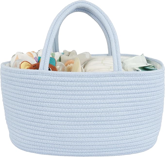 Diaper Caddy Organizer Cotton Rope Baby Basket Nursery Storage and Portable Tote Bag for Car Ideal Baby Shower Gifts and Registry Must-Have for Newborn Essentials Large blue