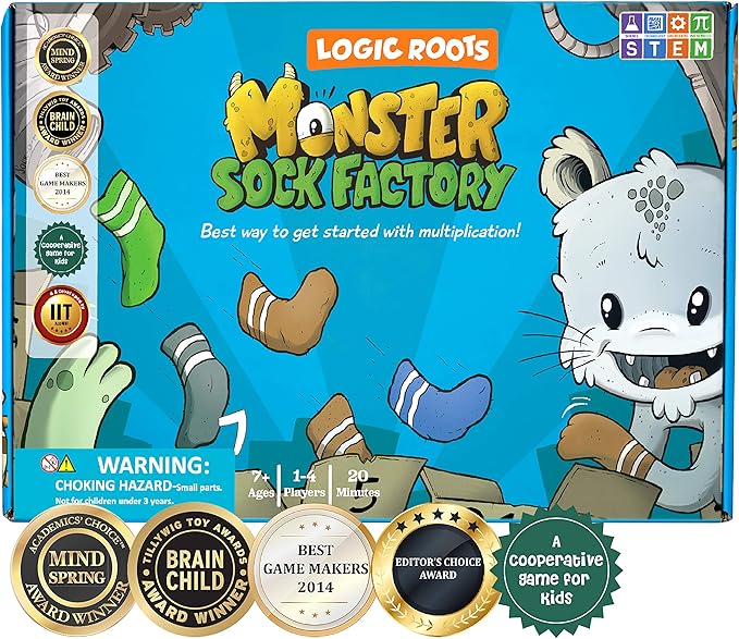 Monster Sock Factory Multiplication and Division Game - Fun Math Board Game for 6-10 Year Olds, Easy to Play STEM Toy for Kids at Home, Learning Gift for Girls & Boys, Grade 1 and Up