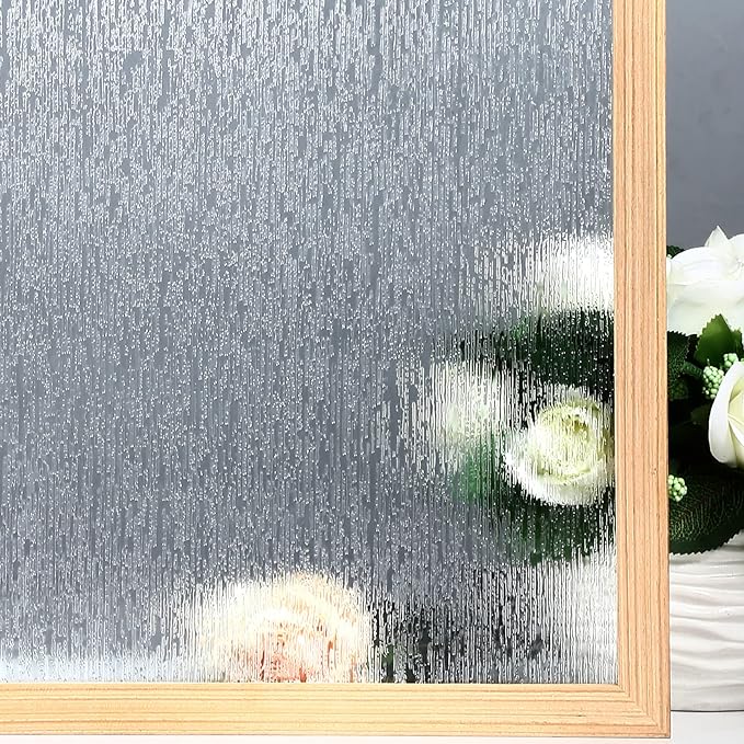 VELIMAX Rain Glass Window Film Privacy Static Window Clings Decorative Glass Sticker for Home Office Removable UV Protection Heat Control 23.6 x 157.48 inches