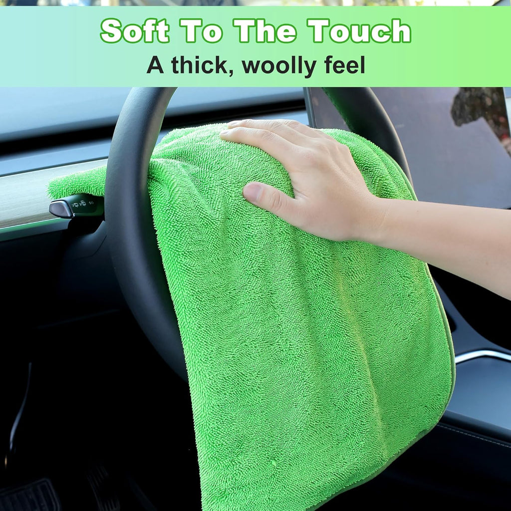 JOYMOOP Microfiber Towels for Cars, 35.4" x 23.6" Car Drying Towel, Green Reusable Car Towel, Quick Drying Car Microfiber Cleaning Cloth for RVs, SUVs, Trucks