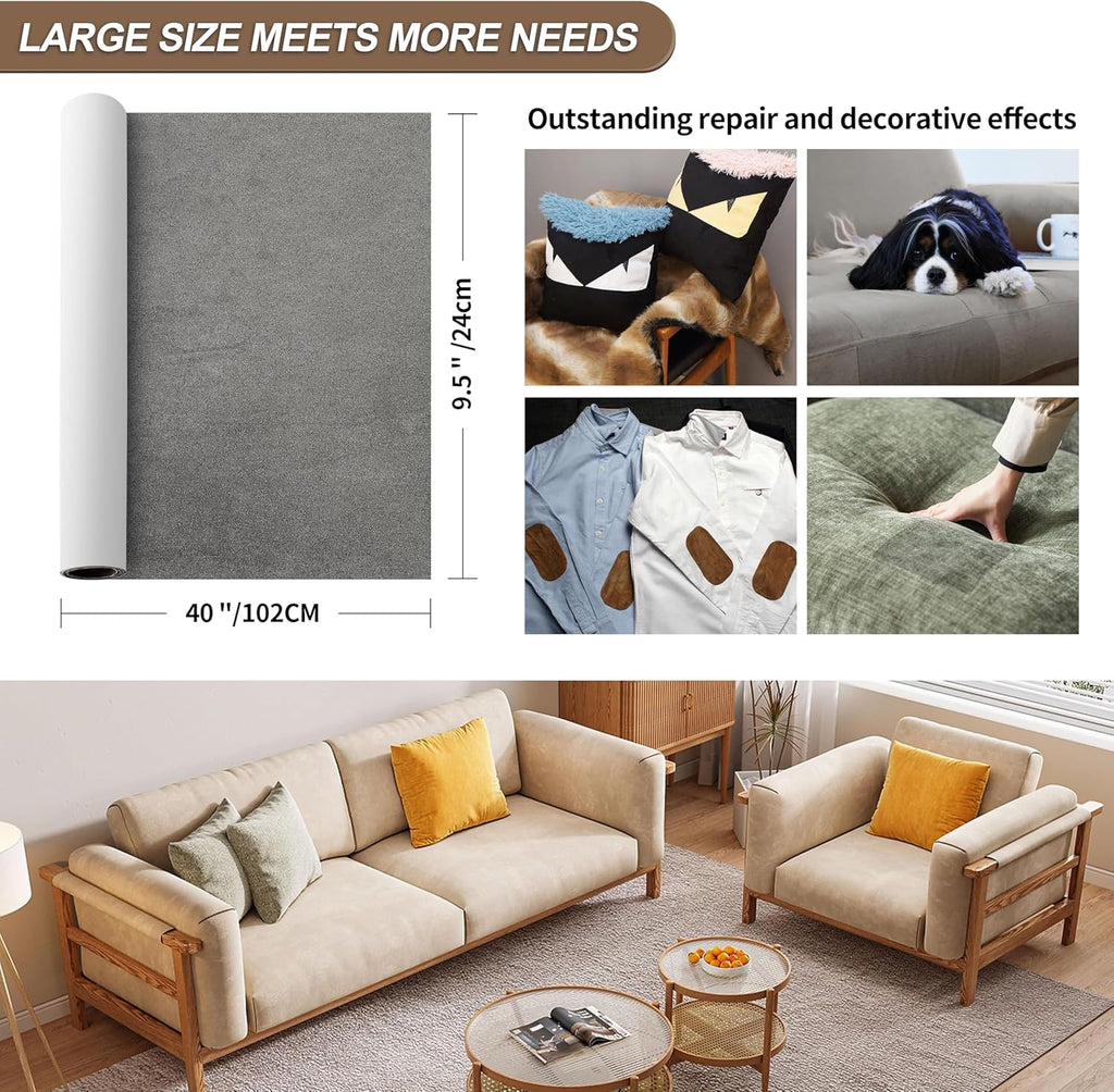 Azobur Sofa Fabric Repair Patch, Oversized Microfiber Patch，Self Adhesive Fabric Sofa Patch Repair Fabric,Super Cost-Effective Combination (Gray)