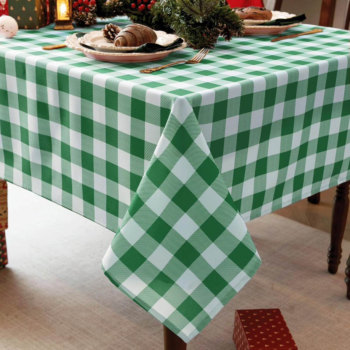 Waterproof Plaid Tablecloth Fabric - Oblong 52x70 Inch Classic Buffalo Tartan Table Cloth for Indoor/Outdoor Use - Washable Tabletop Cover for Dinner, BBQs, and Parties