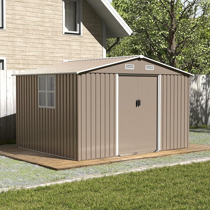 Kullavik 10FT x 8FT Outdoor Storage Shed,Waterproof Metal Tool Shed with Lockable Sliding Door and Air Vents,Metal Storage Shed for Garden,Patio,Backyard,Lawn
