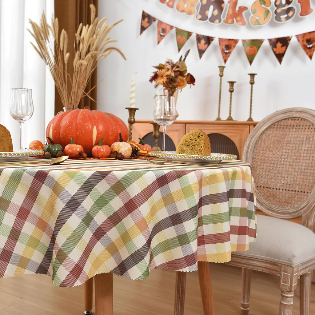 Waterproof Plaid Tablecloth Fabric - Round 58 Inch Classic Gingham Checker Table Cloth for Indoor/Outdoor Use - Buffalo Table Cover for Picnics, BBQs, and Parties