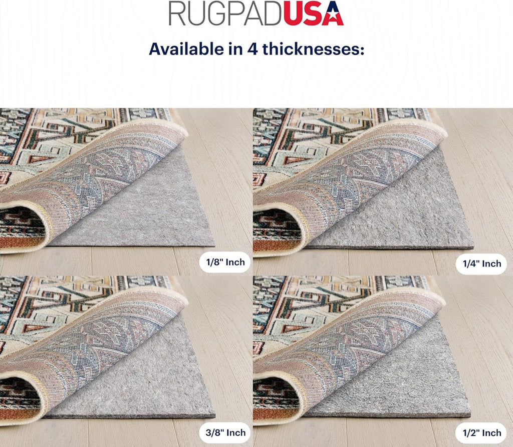RUGPADUSA - Dual Surface - 6' Square - 3/8" Thick - Felt + Rubber - Enhanced Non-Slip Rug Pad - Adds Comfort and Protection - for Hard Surface Floors