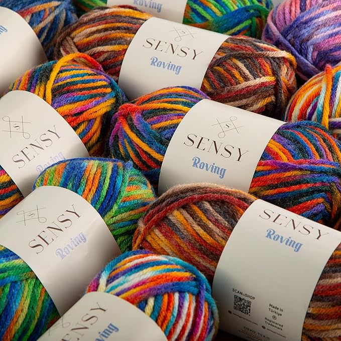 3 Skeins of Sensy Roving Multi Color Yarn, 3.5 oz, 132 Yards, Gauge 5 Bulky (Autumn)