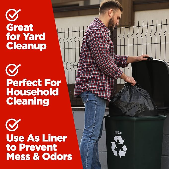 ToughBag 40-45 Gallon Trash Bags Heavy Duty (125 Count) | Black Garbage Bags | Made In USA