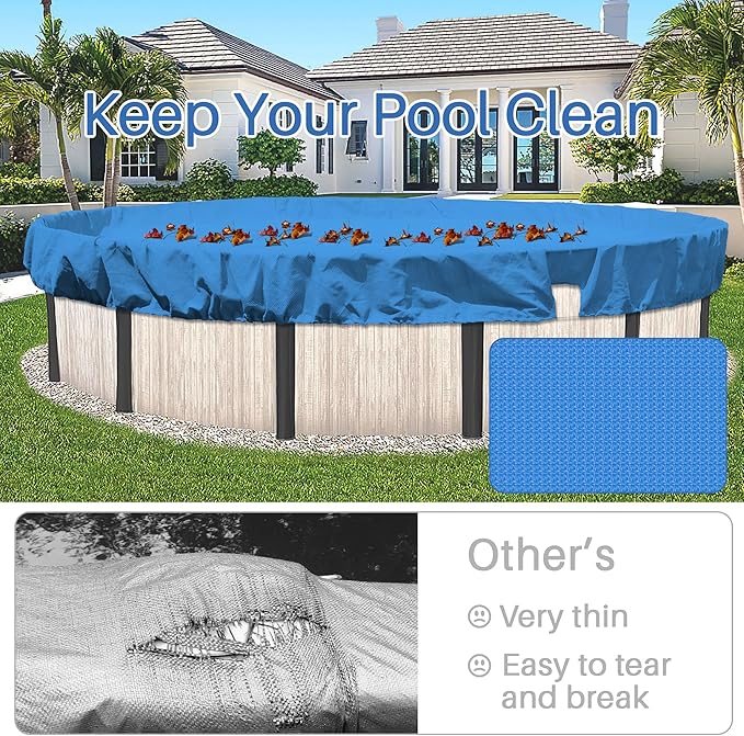 ECOOPTS 11 ft Round Pool Cover for Above Ground Pools, Swimming Pool Cover Protector Winter Safety Cover (Blue)