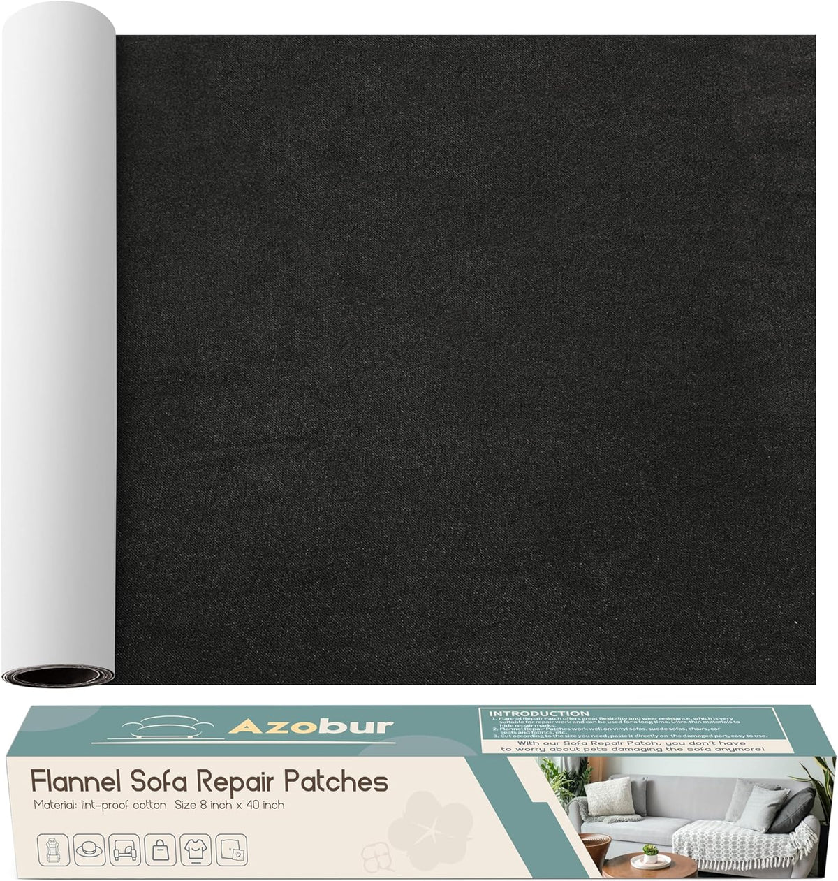 Velvet Repair Patch, Self-Adhesive Flannel Fabric Patch, Multi Colors, Microfiber Patch，Can be Used to Patch Sofas, Car Seats, Handbags, Jacket Holes and Tears (Black)