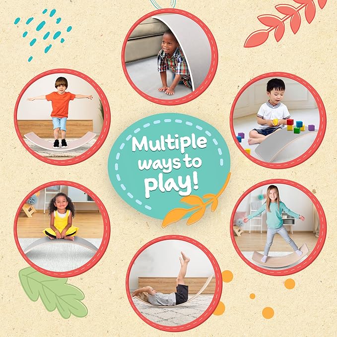 Non Slip Balance Board, 35 Inch Non Slip Felt Rocker Board Durable Wood, Kids Toddler Open Ended Learning Toy, Yoga Curvy Board
