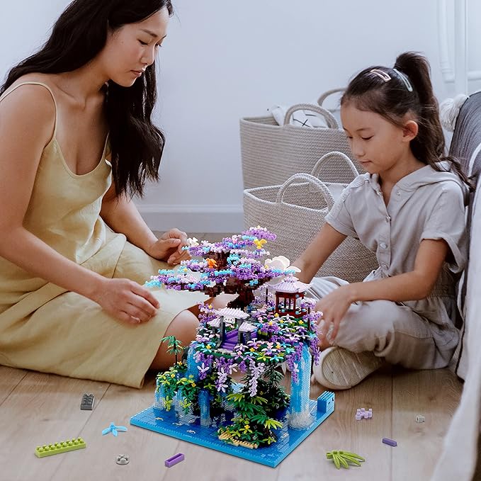 The Moon Palace Chinese Architecture Micro Building Blocks Set with LED Lights, 4574PCS Cherry Blossom Tree Model Kit, Collectible Cultural Gift for Adults & Teens