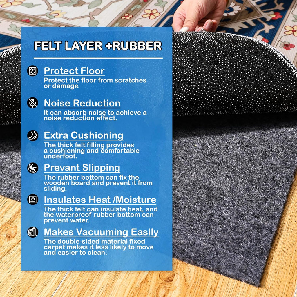 Non-Slip Rug Pads 1/4” Thick, 7x10Ft Waterproof Rugs Non Skid Rug Pad for All Floors and Finishes Durable Hardwood Floor Protective Felt Keeps Rugs in Place, Safe and Secure
