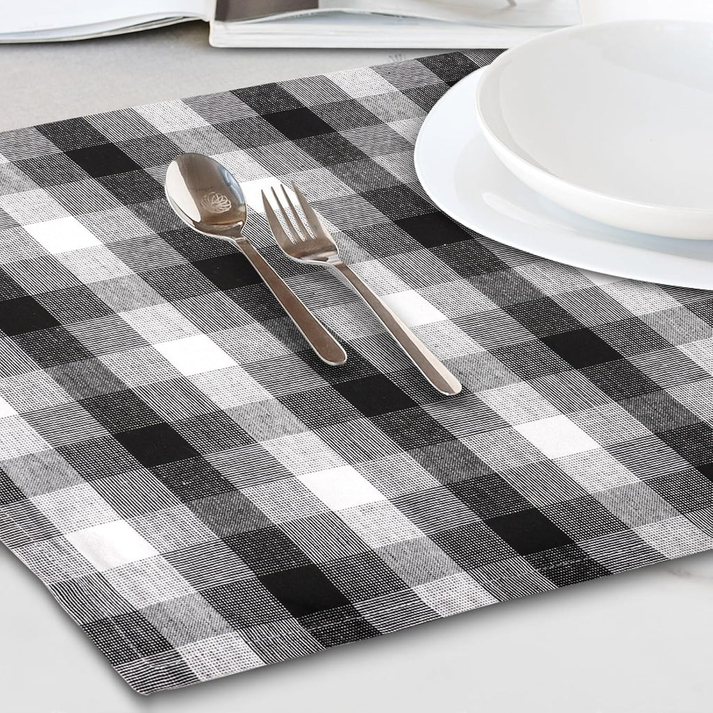 Kitchen Towels Set of 6 Black/White Checks 20x30 Inches 100% Cotton Highly Absorbent Kitchen Towels Premium Quality Ultra Soft Mitered Corners