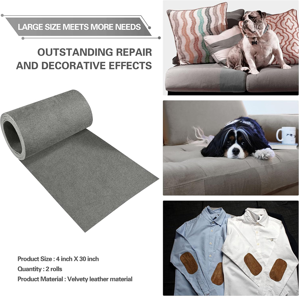Velvet Repair Patch, Self-Adhesive Flannel Fabric Patch, Multi Colors, Microfiber Patch，Can be Used to Patch Sofas, Car Seats, Handbags, Jacket Holes and Tears (Greenish Grey)
