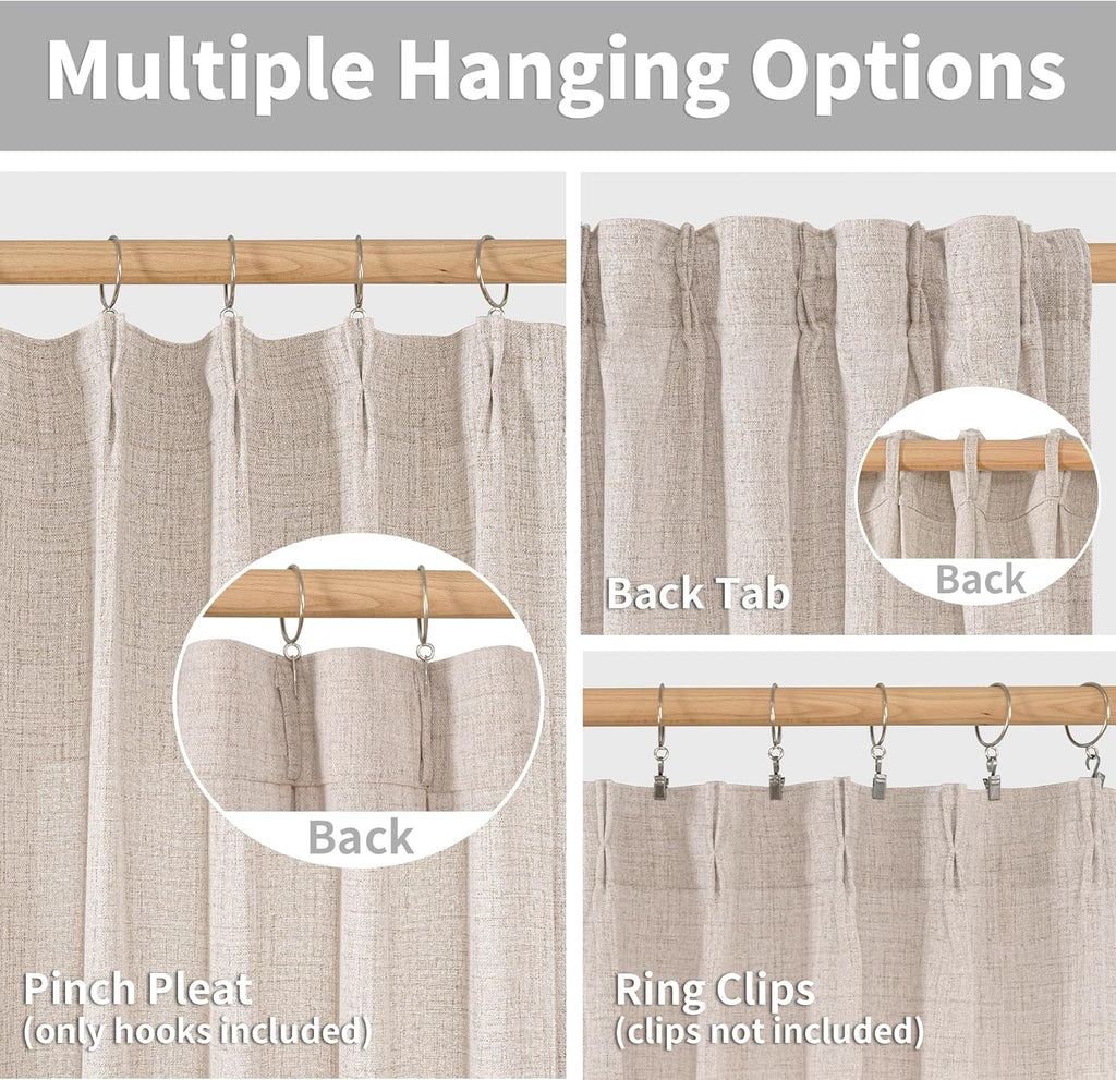 YoungsTex Natural Linen Curtains 72 Inch Length for Living Room Pinch Pleated Light Filtering Textured Window Drapes for Bedroom Home Office Privacy Back Tab, 2 Panels, 40 X 72 Inch