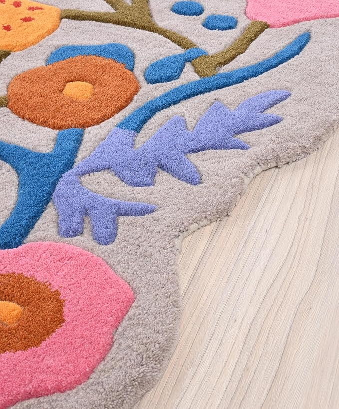 Handmade Wool Floral Area Rug for Living Room | Elegant Flower Garden Design, Soft, Thick and Durable | Bedroom, Dining Room & Home Decor Carpet (9' x 13', Floral H)