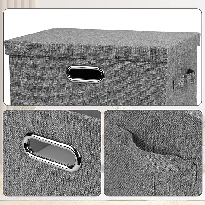 Medium 15" 21 Quart Collapsible Stackable Storage Bins with Lids, 5 Packs Grey Foldable Fabric Closet Boxes Heavy-duty Linen Cube Baskets Container for Bedroom Office (15 x 11 x 8)