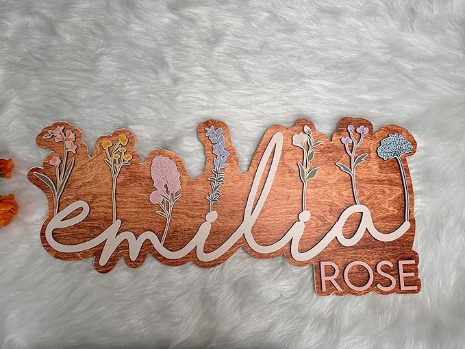 Personalized Nursery name sign for girls, Wildflowers Wooden baby name sign, Custom flower kids room decor, Baby shower, Boho nursery decorations gift/11