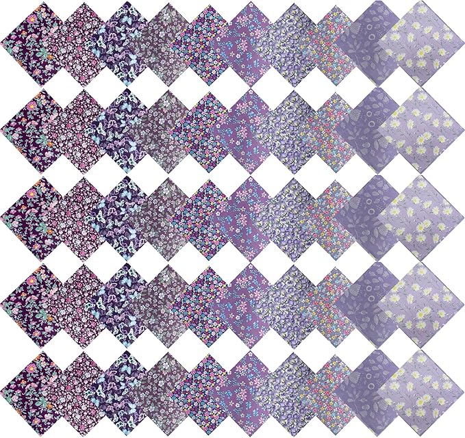 HANPATQUI 50PCS 8 x 8 inch Purple Printed 100% Cotton Fat Quarters Fabric for Sewing and Quilting Bundles Precut Fabric Square for DIY Craft Patchwork