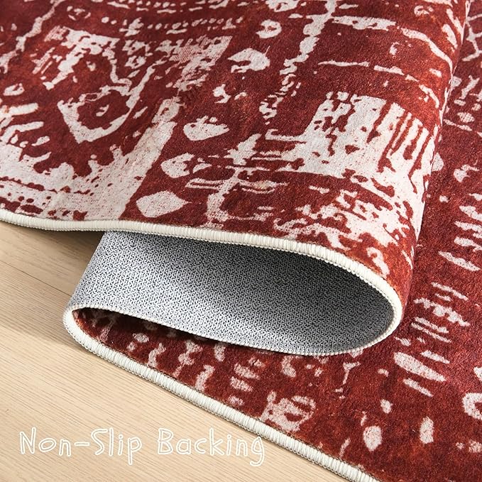 Living Room Rug 5x7 Rug Machine Washable Boho Area Rug Non Slip Moroccan Vintage Low Pile Large Rugs for Living Room, Bedroom, Farmhouse, Dining Room, Kids Playroom(Terracotta)