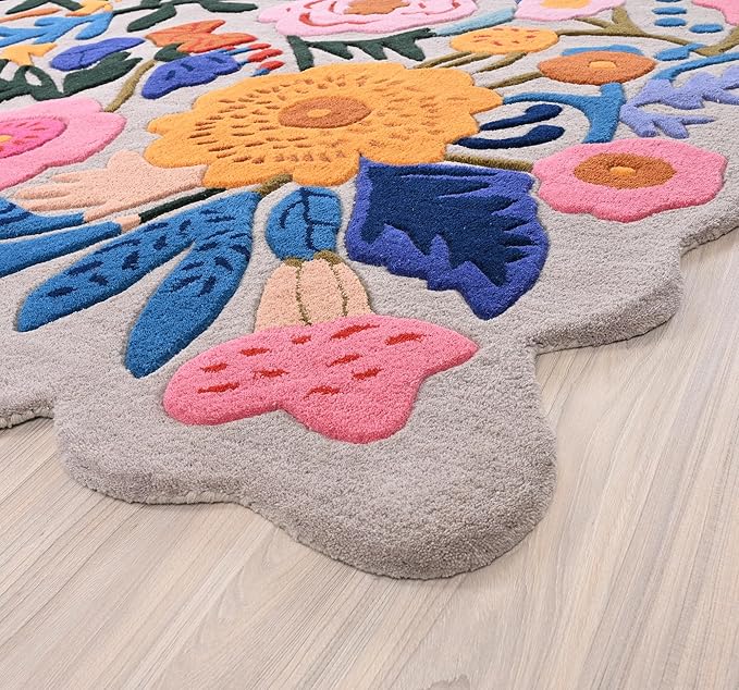 Handmade Wool Floral Area Rug for Living Room | Elegant Flower Garden Design, Soft, Thick and Durable | Bedroom, Dining Room & Home Decor Carpet (6' x 8', Floral H)