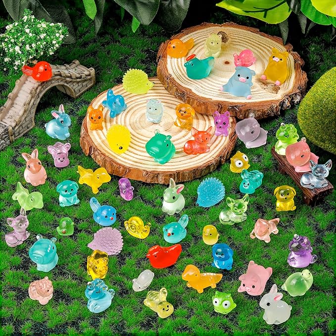 240 Pcs Luminous Mini Resin Animals 30 Styles Miniatures Animal Figurines Glow in the Dark Tiny Little Animals Figures to Hide for DIY Fairy Garden Micro Landscape Dollhouse Aquarium Party Decor