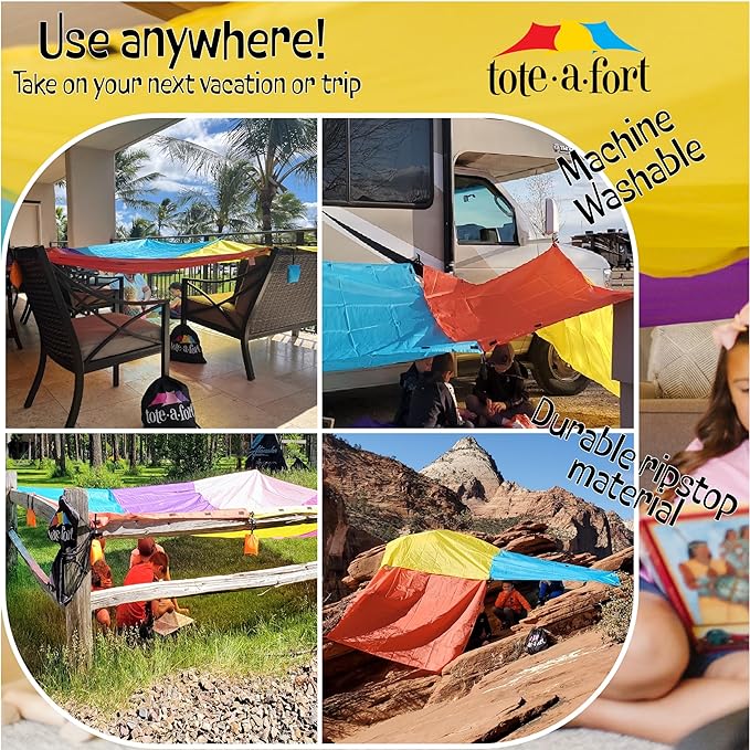 Tote a Fort Original Blanket Fort Building Kit for Kids, 3 Blanket TOTEAFORT Toy, Make a Portable Playhouse, Play Tent Boy and Girl Indoor Outdoor Build Set, STEM Children Toy, Ages 4, 8, 12 +
