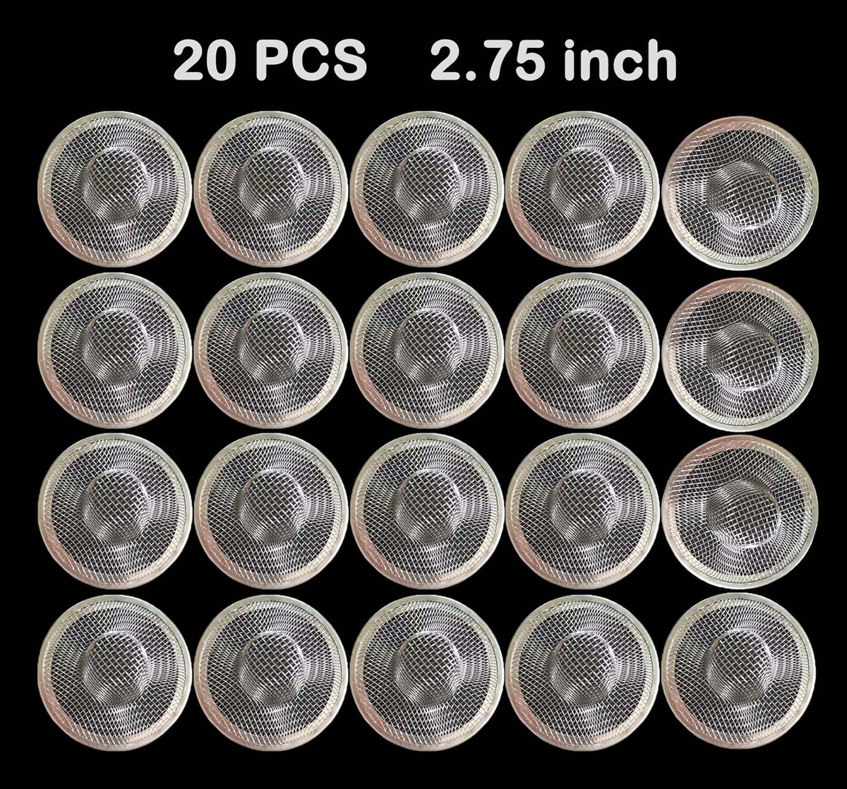 20Pcs Bathroom Sink Drain Strainer Screen Mesh, 2.75'' Stainless Steel Slop Basket Filter Trap Sink Drain Mesh Basket Hair Catcher Filter Cover for Lavatory RV Shower Floor Utility Drain