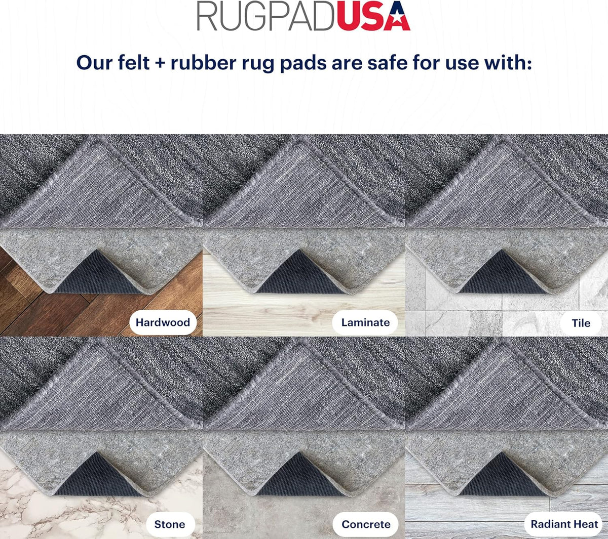 RUGPADUSA - Dual Surface - 8'x11' - 1/2" Thick - Felt + Rubber - Non-Slip Backing Rug Pad - Adds Comfort and Protection - for Hard Surface Floors