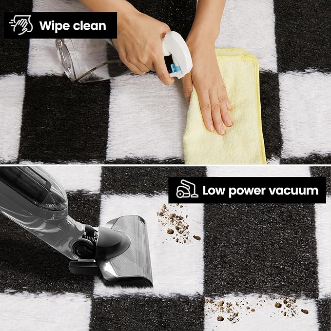 Super Soft Rug for Bedroom, 5x7 Ft Black and White Area Rug Classic Checkered Shaggy Anti-Skid High Pile Soft Fluffy Rug Fuzzy Carpet for Living Room Bedroom Kids Room Nursery, Dorm Home Decor
