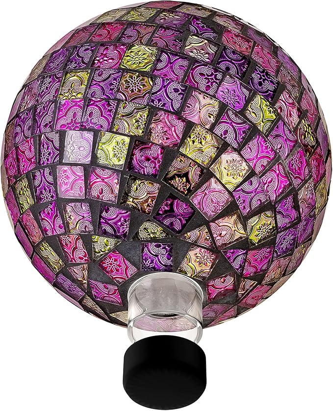 Alpine Corporation 10" Diameter Indoor/Outdoor Glass Mosaic Gazing Globe Yard Decoration, Pink