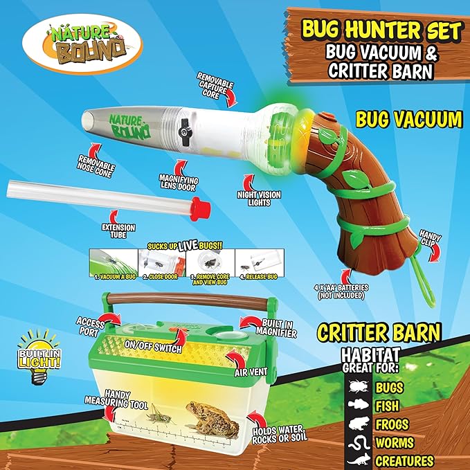Nature Bound Bug Catcher Toy, Eco-Friendly Bug Vacuum, Catch and Release Indoor/Outdoor Play, Ages 3 to 12, Green, Complete Kit for Kids, Includes Capture Core with Magnification