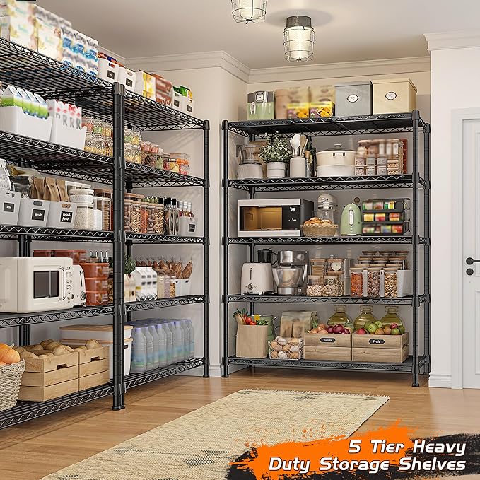 REIBII Storage Shelves 71" H Tall Wire Shelving Unit Sturdy Metal Shelves Adjustable Wide Pantry Shelves 5 Tier Deep Heavy Duty Metal Shelving Load 1500LBS,Dorm Room Essentials Dorm Storage Rack
